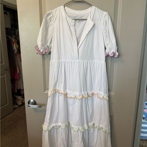 English factory White Dress with Colorful Trim